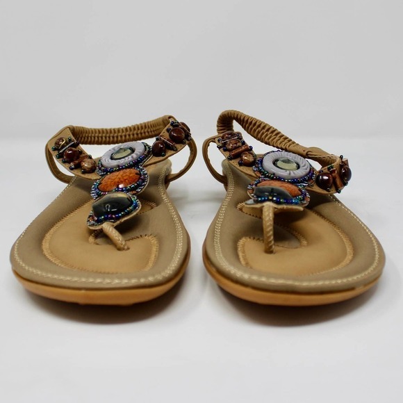 *NEW* Siketu Beige Beaded T Strap Sandal Women’s Size 9.5 in Beige - Picture 7 of 7